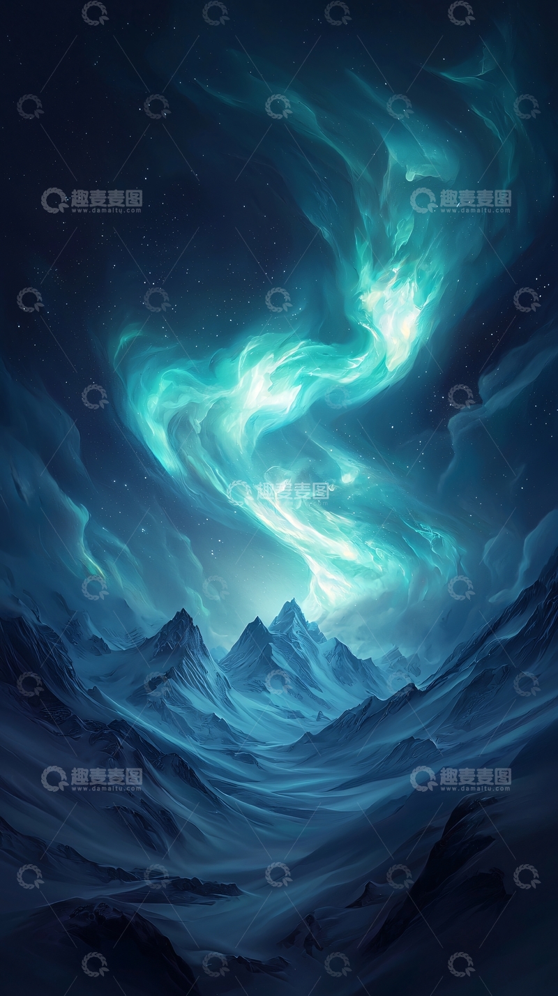 高清大图下载【趣麦麦图】夜空中的神秘光芒与雪山