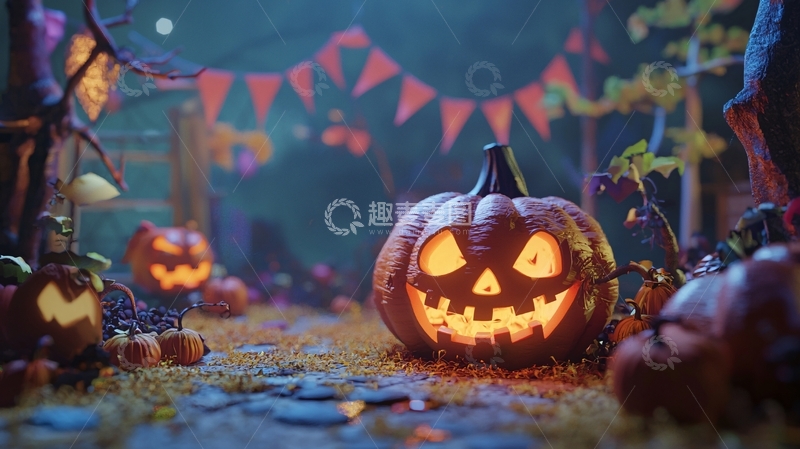 高清大图下载【趣麦麦图】万圣节南瓜灯夜景