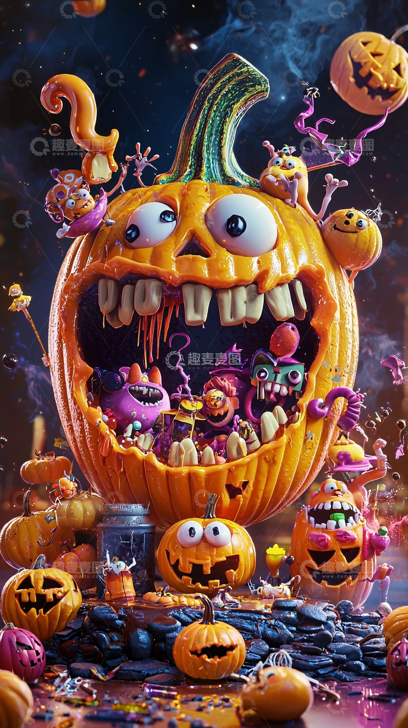高清大图下载【趣麦麦图】万圣节南瓜怪物狂欢派对