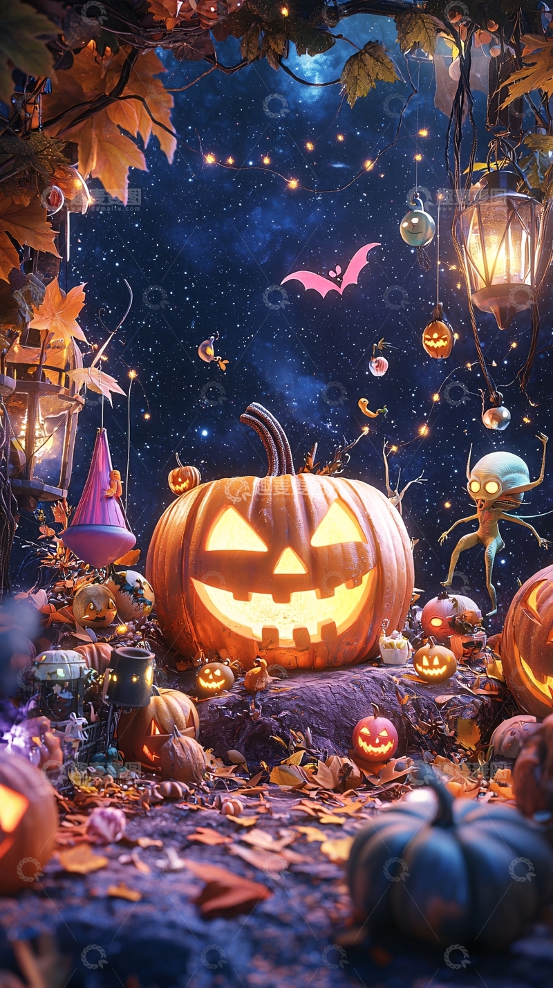 高清大图下载【趣麦麦图】万圣节南瓜灯夜景