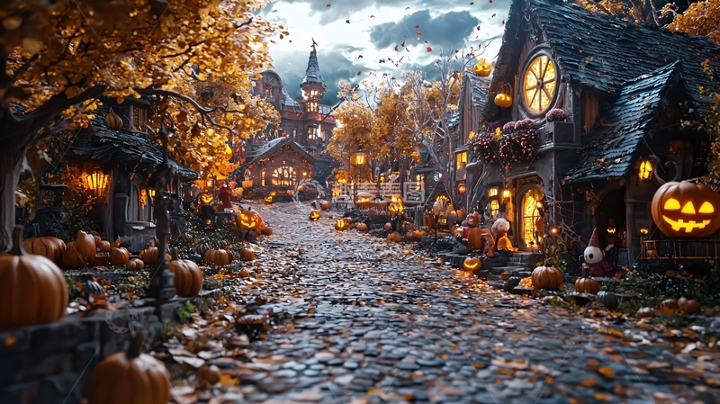 高清大图下载【趣麦麦图】万圣节村庄夜景