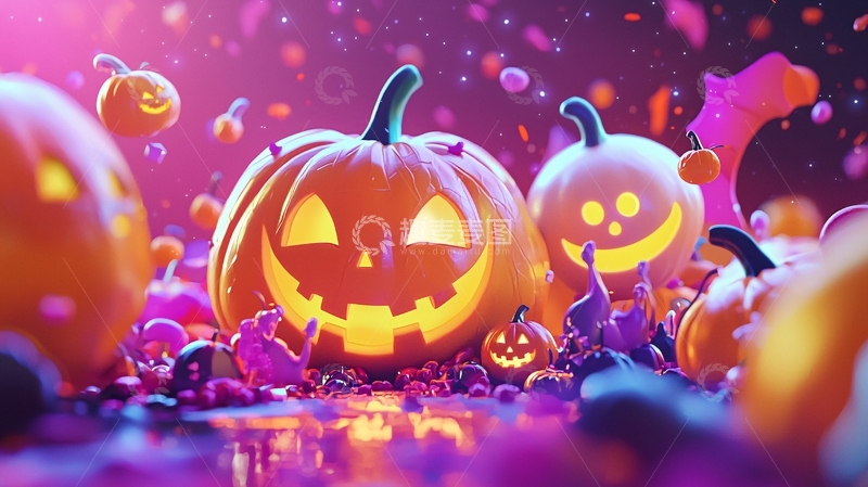 高清大图下载【趣麦麦图】万圣节南瓜灯与糖果