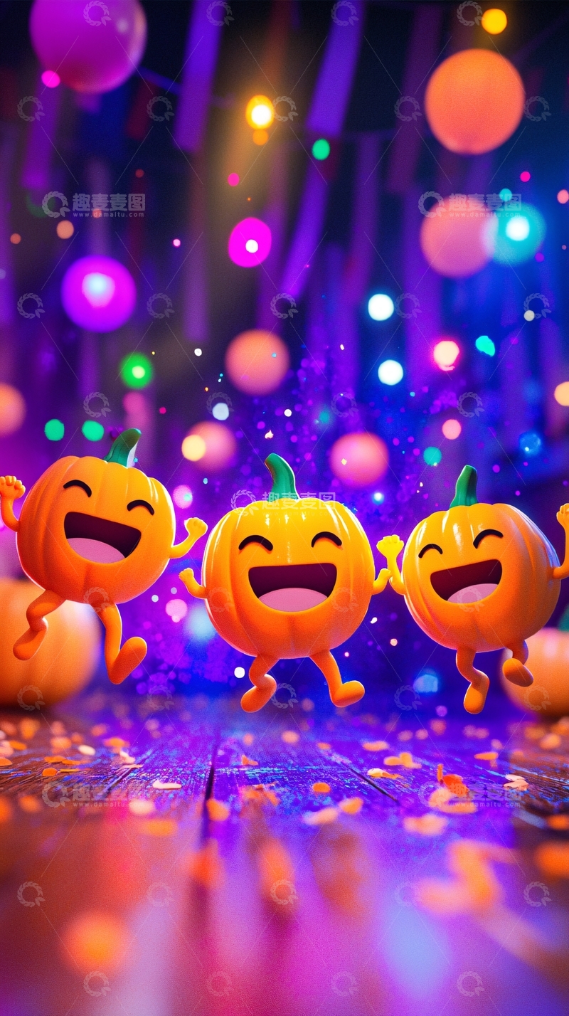 高清大图下载【趣麦麦图】万圣节南瓜灯跳舞背景