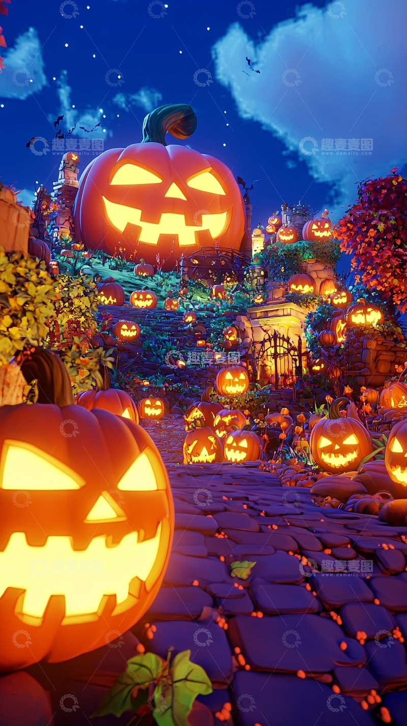 高清大图下载【趣麦麦图】万圣节南瓜灯夜景