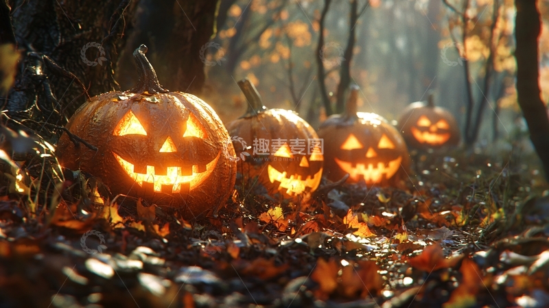 高清大图下载【趣麦麦图】万圣节南瓜灯森林场景