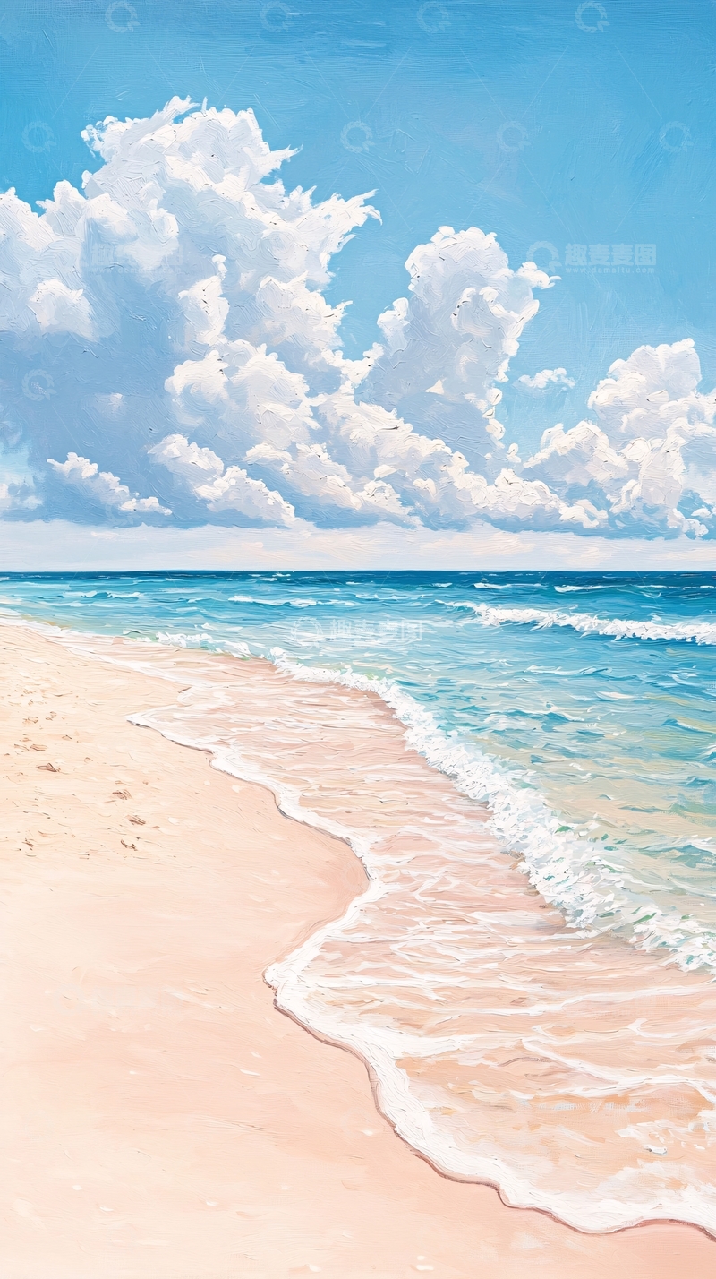 高清大图下载【趣麦麦图】海滩海浪沙滩蓝天白云