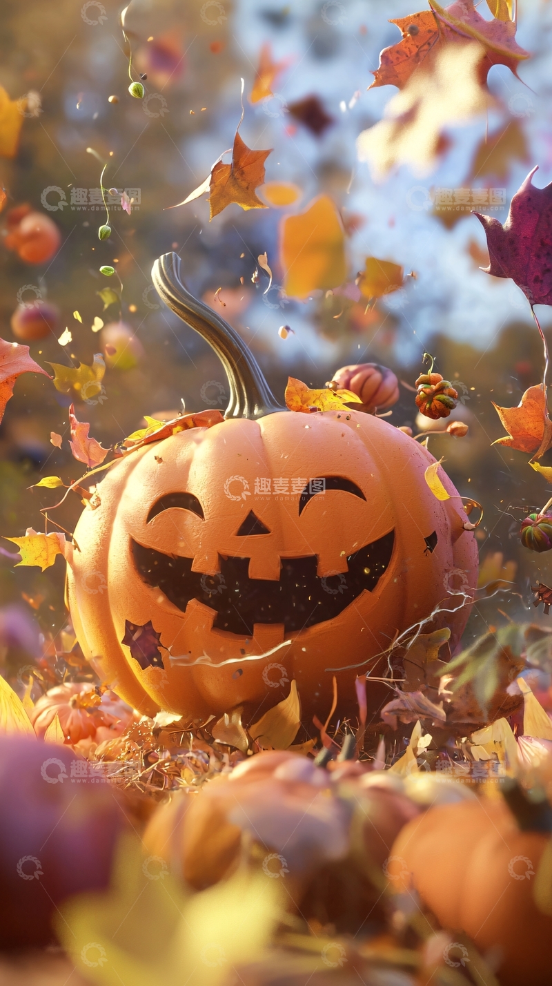 高清大图下载【趣麦麦图】秋日南瓜灯与落叶