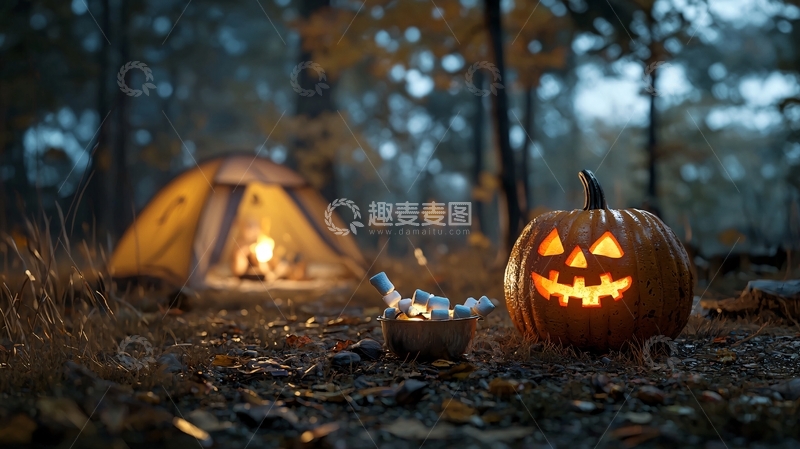 高清大图下载【趣麦麦图】万圣节露营篝火南瓜灯