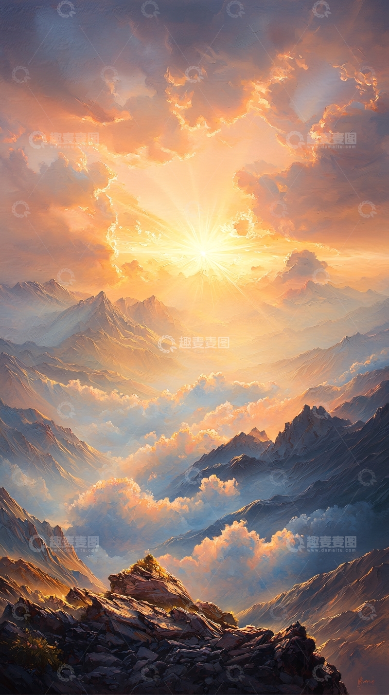 高清大图下载【趣麦麦图】日出山峰云海美景