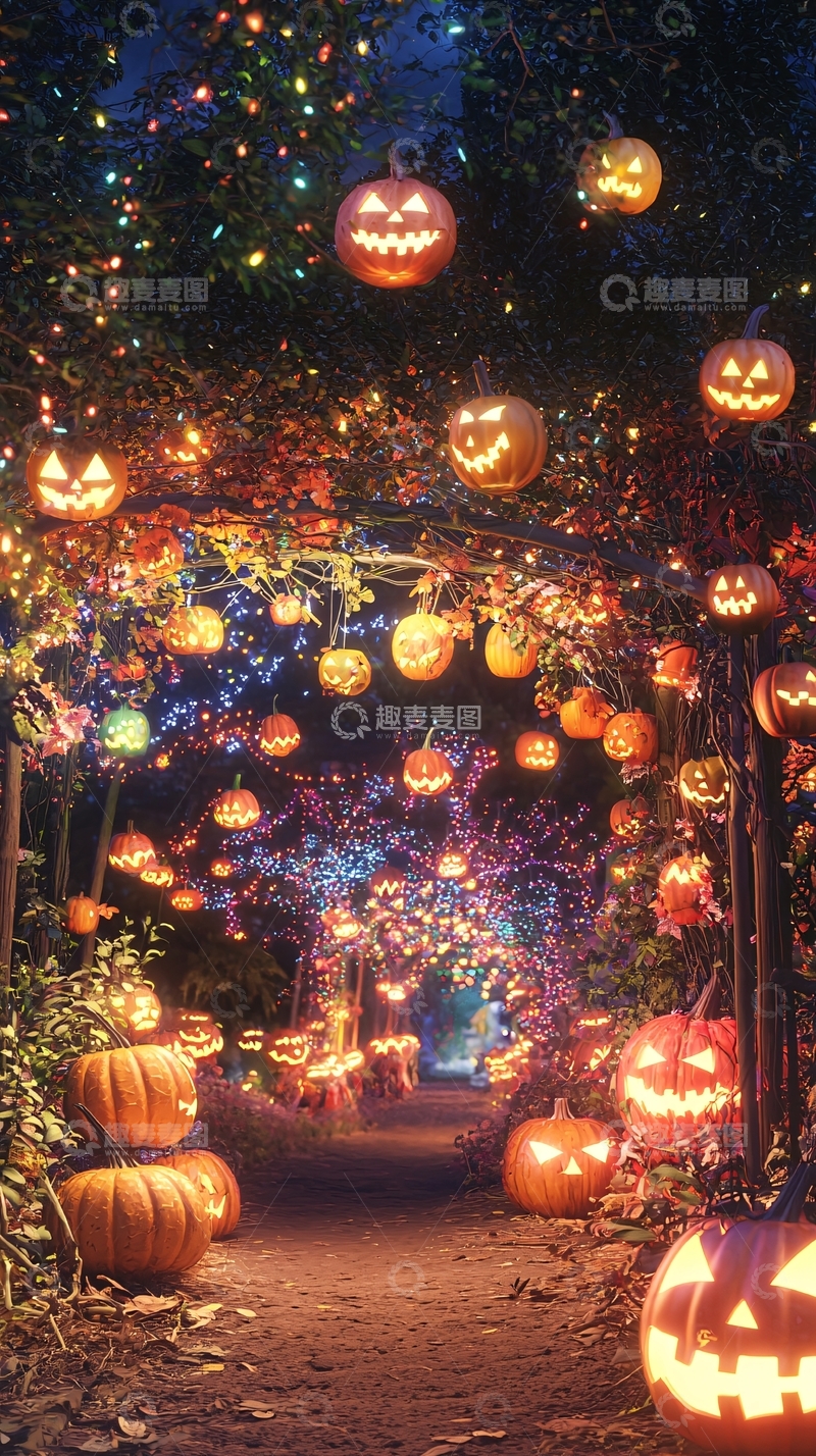 高清大图下载【趣麦麦图】万圣节南瓜灯隧道