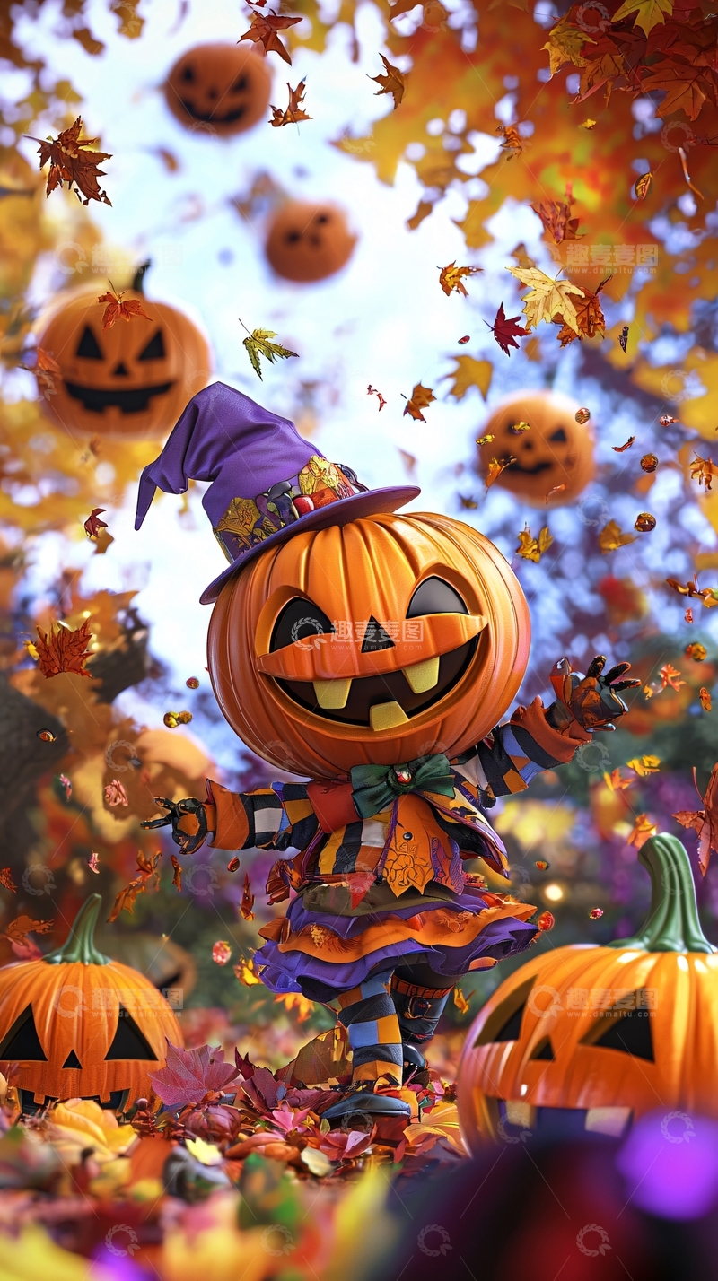 高清大图下载【趣麦麦图】万圣节南瓜小丑装扮