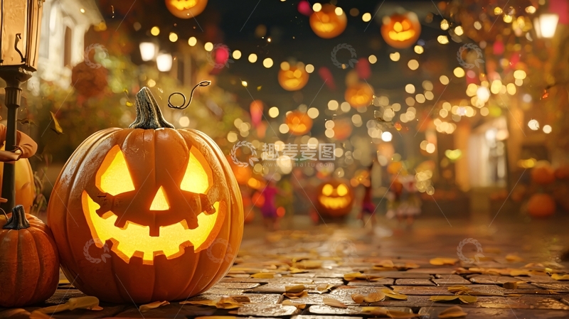 高清大图下载【趣麦麦图】万圣节南瓜灯夜景