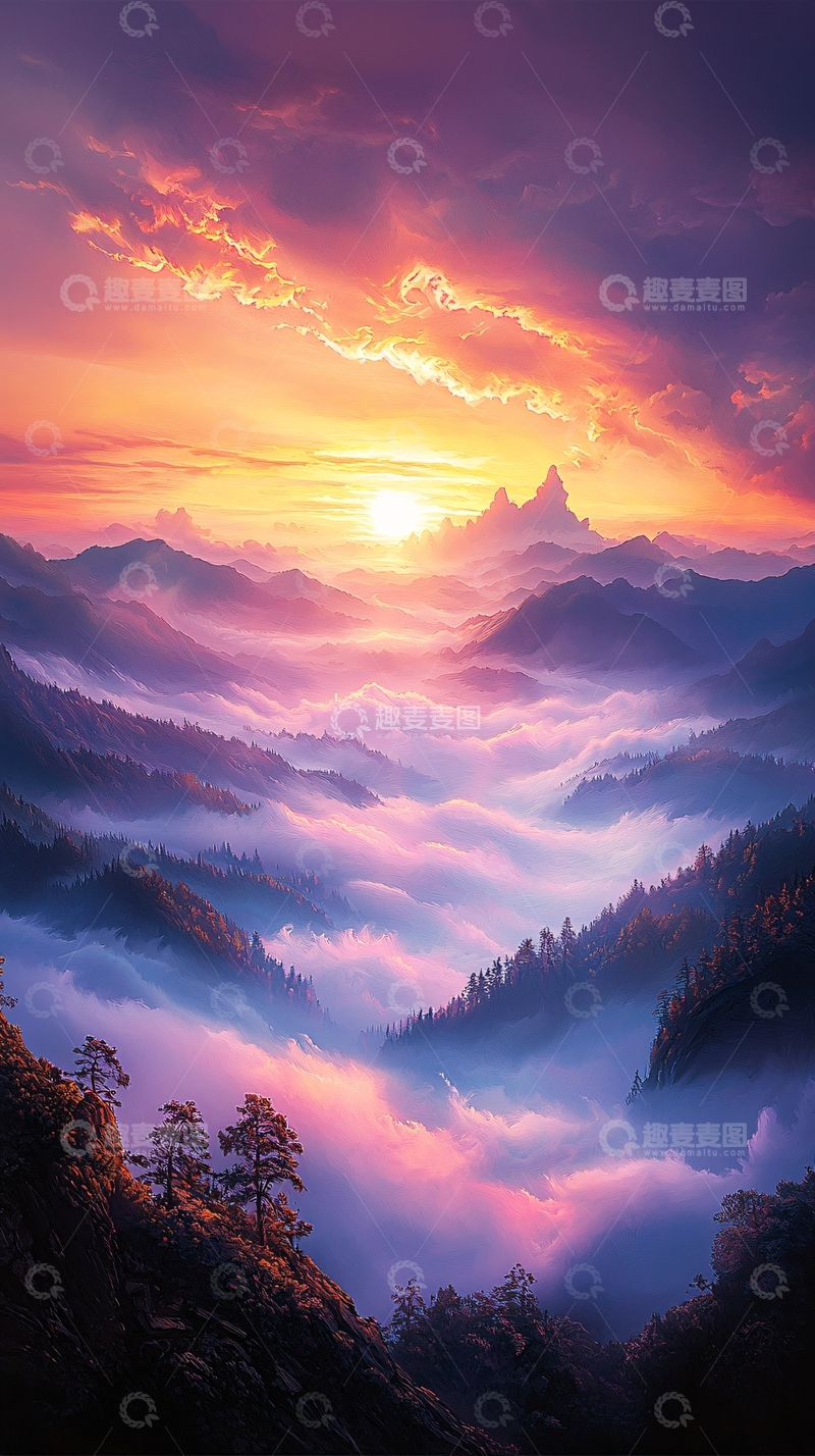 高清大图下载【趣麦麦图】梦幻山川日出风景