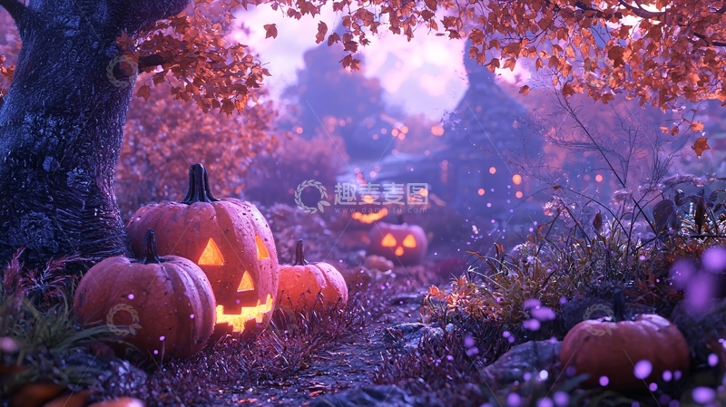 高清大图下载【趣麦麦图】万圣节南瓜灯森林场景
