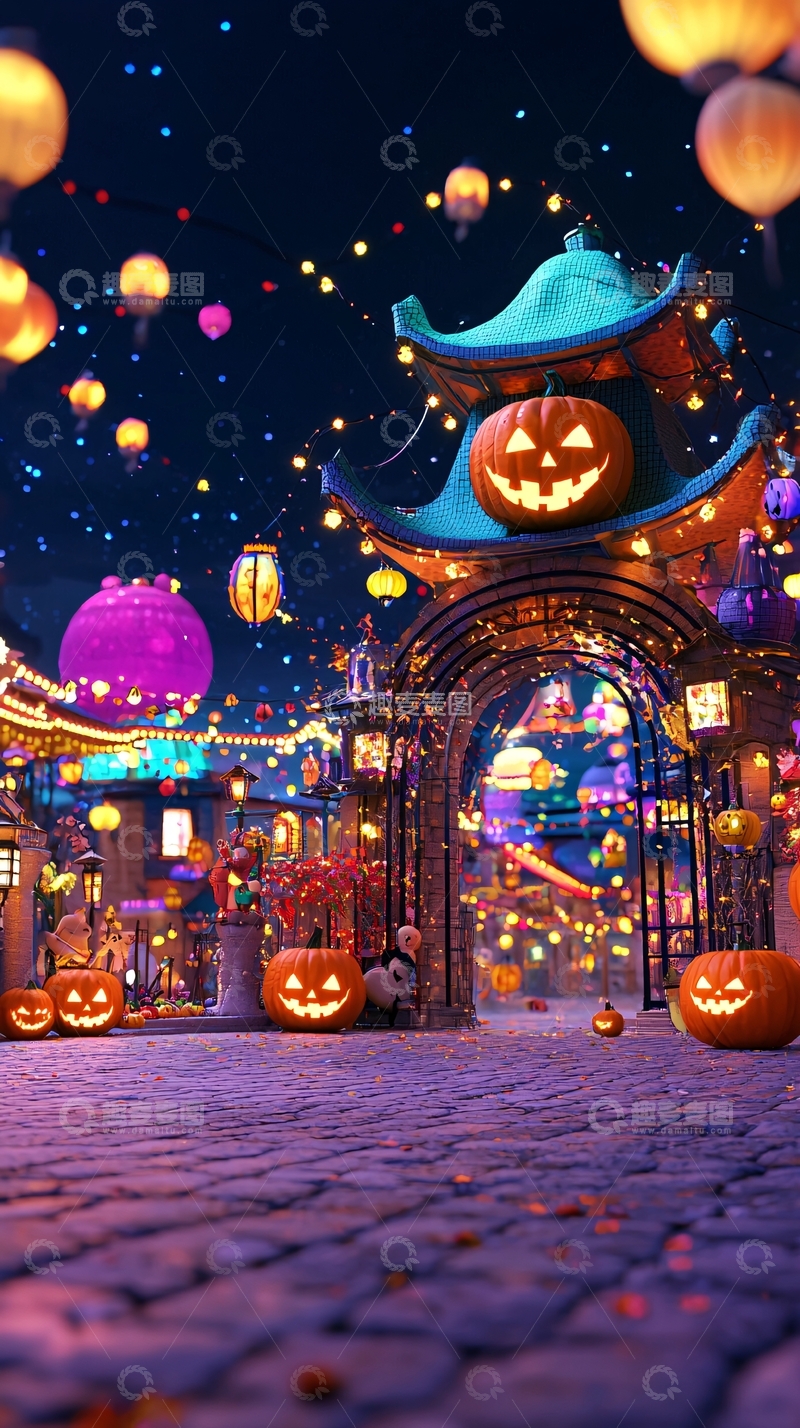 高清大图下载【趣麦麦图】万圣节夜市灯火辉煌