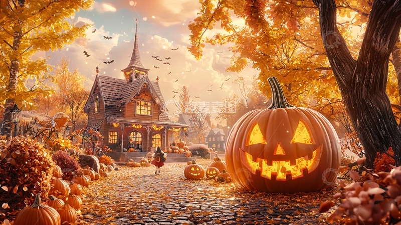 高清大图下载【趣麦麦图】秋日南瓜灯与童话小屋