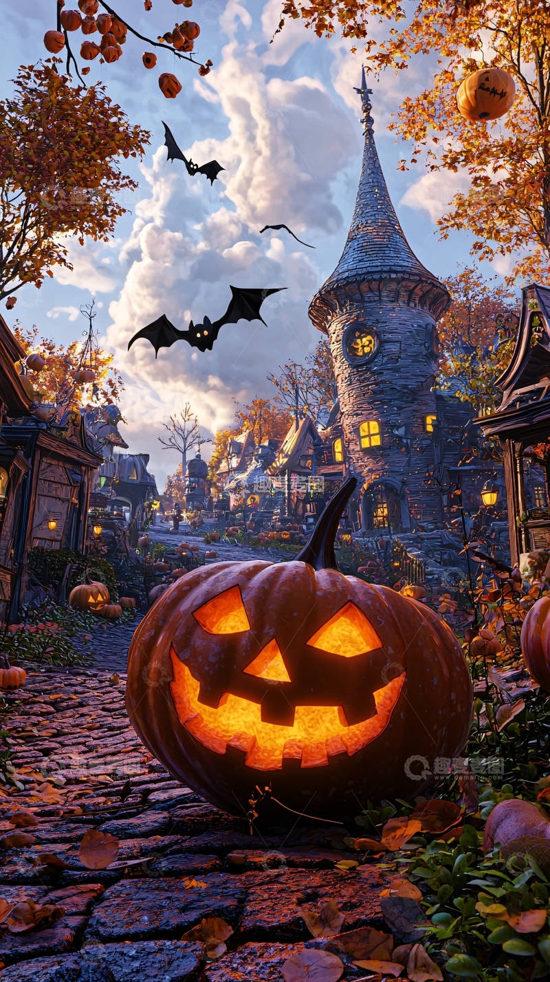 高清大图下载【趣麦麦图】万圣节南瓜灯与古堡
