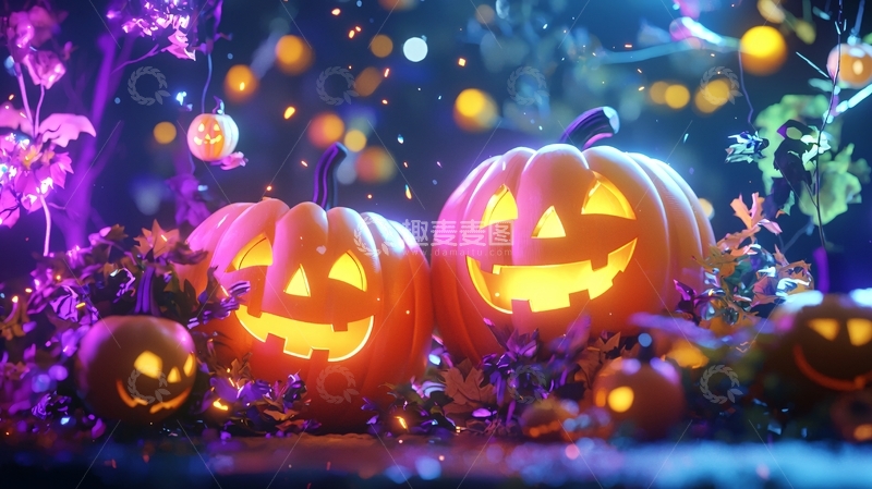 高清大图下载【趣麦麦图】万圣节南瓜灯夜景