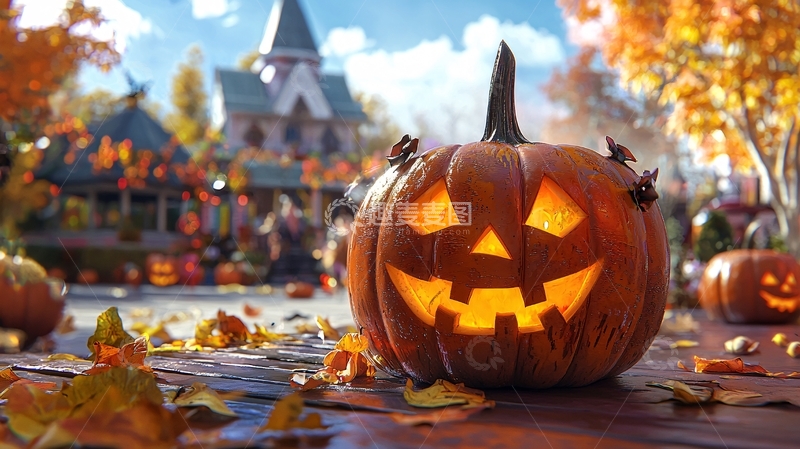 高清大图下载【趣麦麦图】万圣节南瓜灯与秋叶