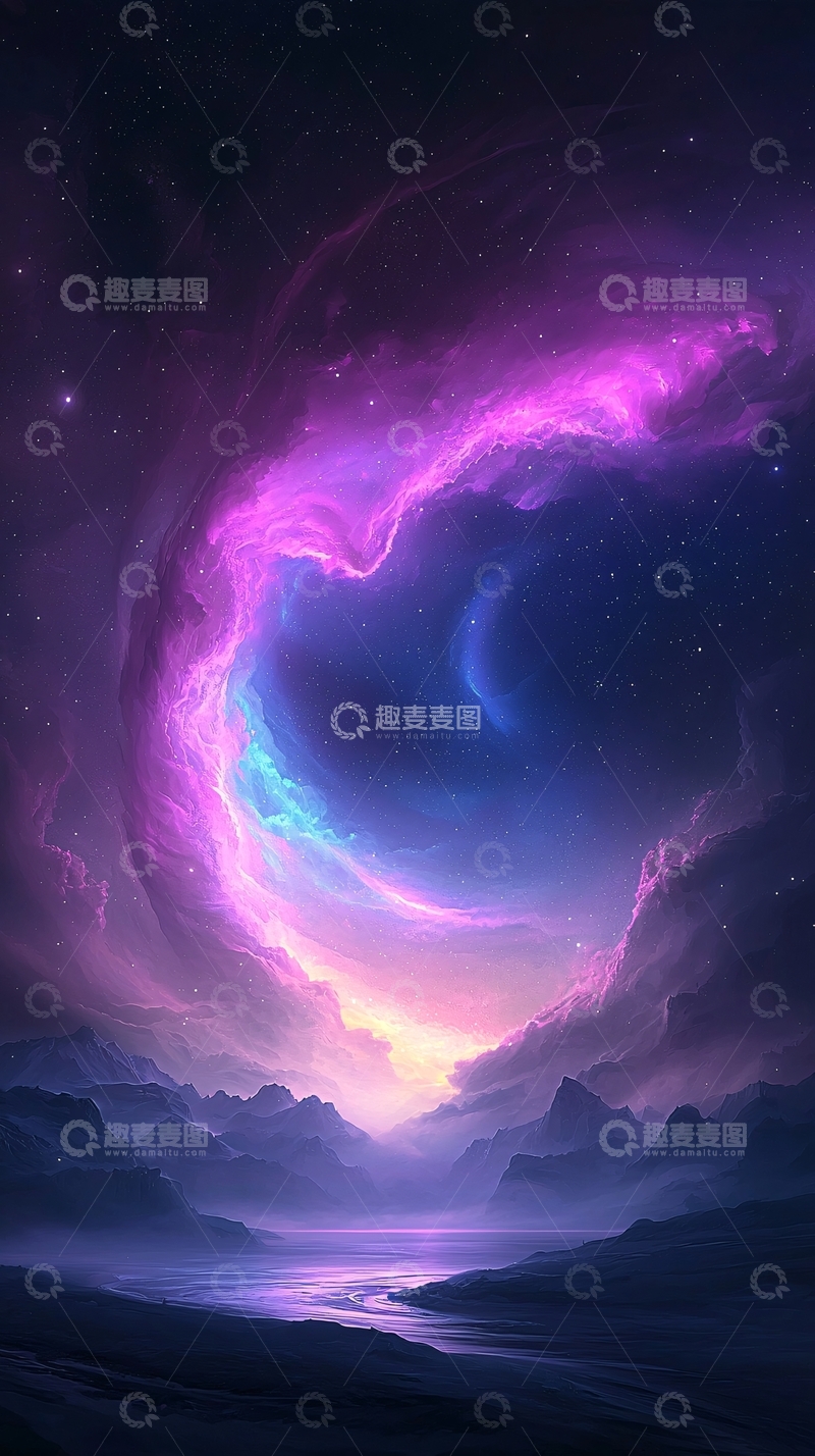 高清大图下载【趣麦麦图】梦幻星云山脉风景