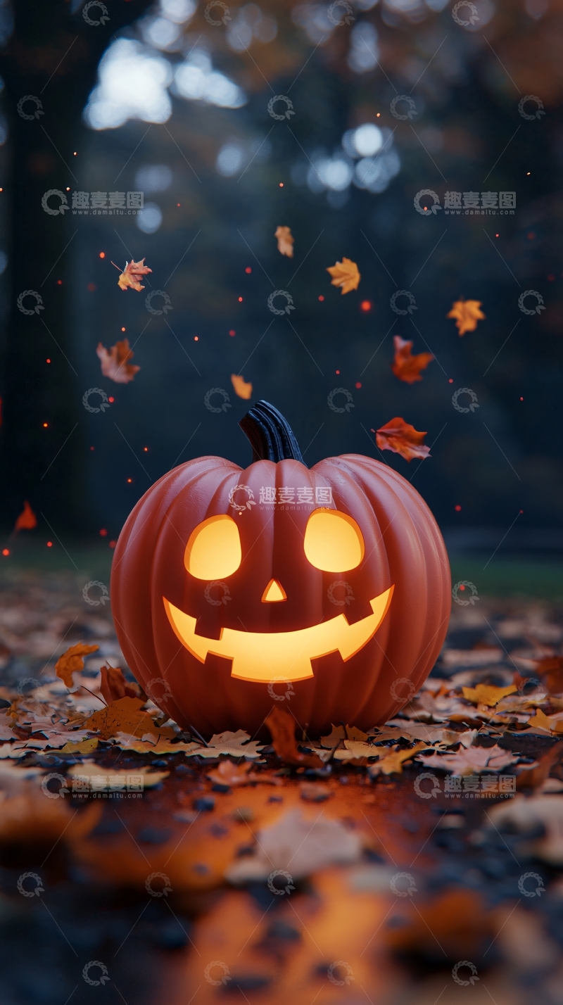 高清大图下载【趣麦麦图】万圣节南瓜灯与落叶