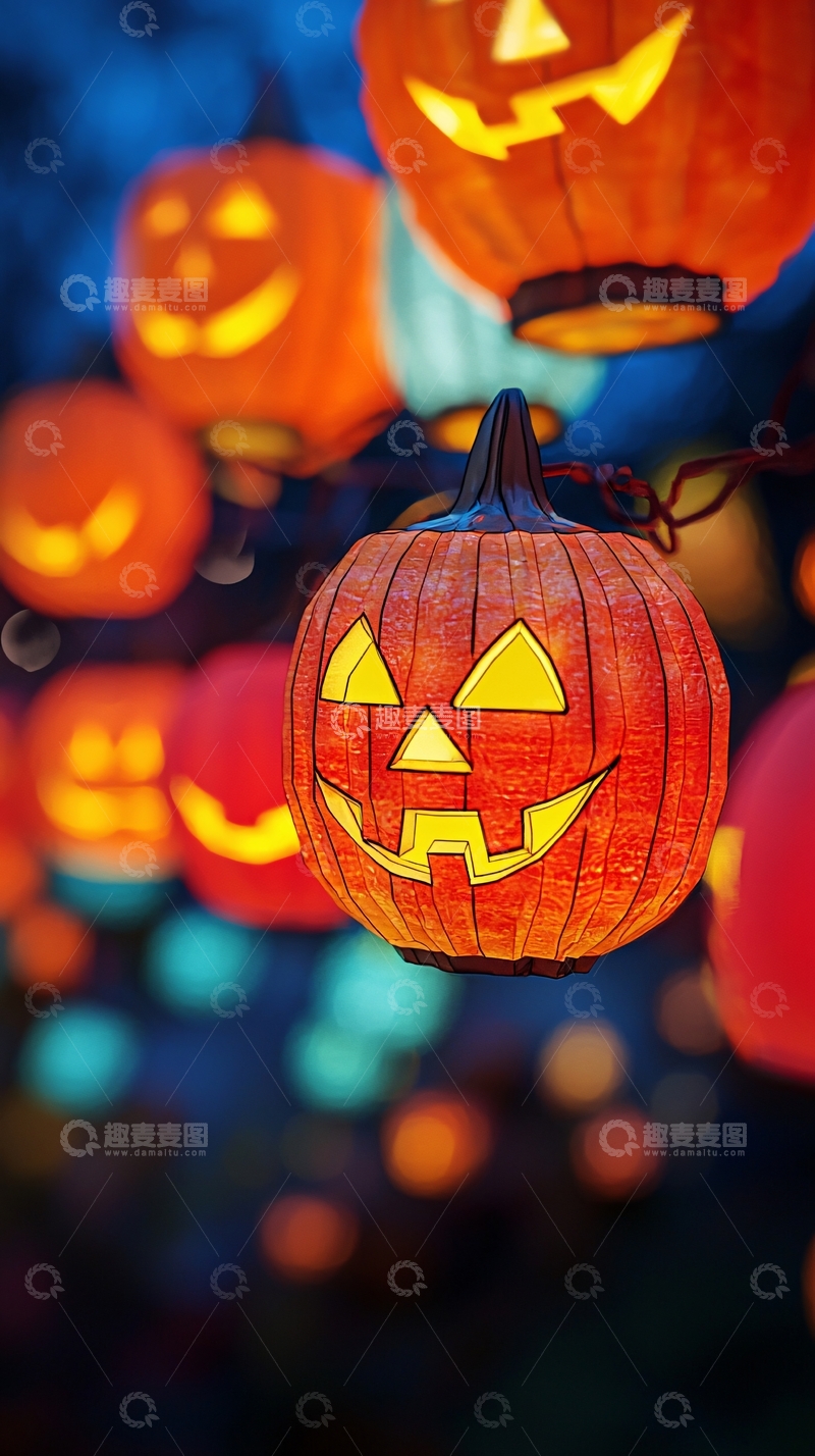 高清大图下载【趣麦麦图】万圣节南瓜灯夜景