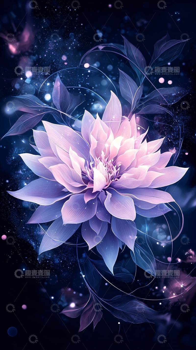 高清大图下载【趣麦麦图】梦幻星空下的紫色花朵