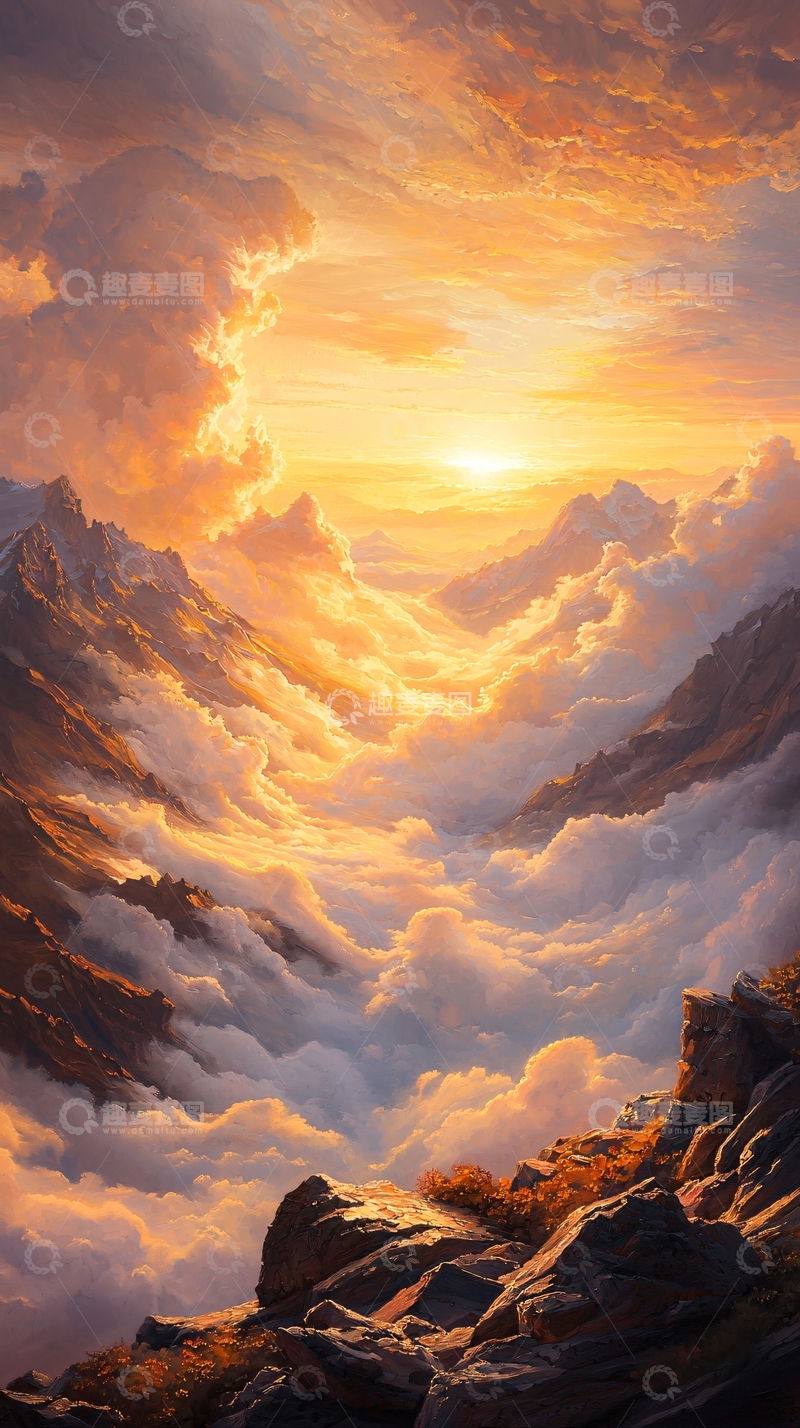 高清大图下载【趣麦麦图】云海日出山峰风景