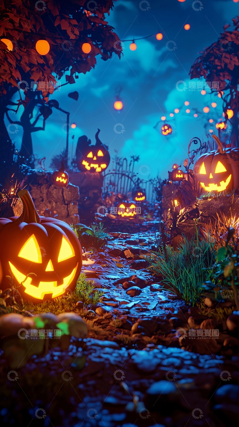 高清大图下载【趣麦麦图】万圣节南瓜灯夜景