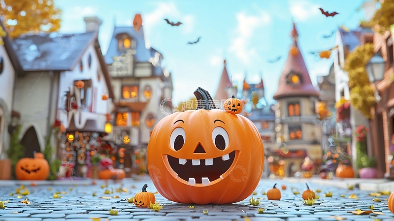 高清大图下载【趣麦麦图】万圣节南瓜小镇场景