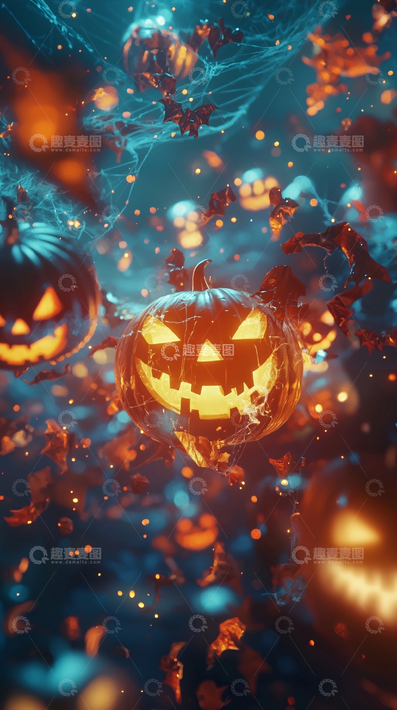 高清大图下载【趣麦麦图】万圣节南瓜灯与蜘蛛网背景