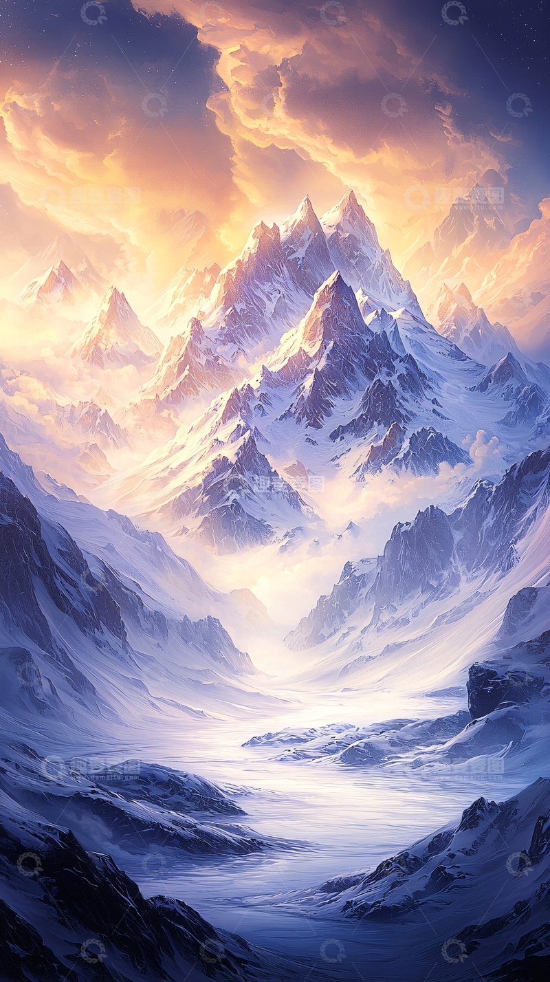 高清大图下载【趣麦麦图】雪山云海日出风景