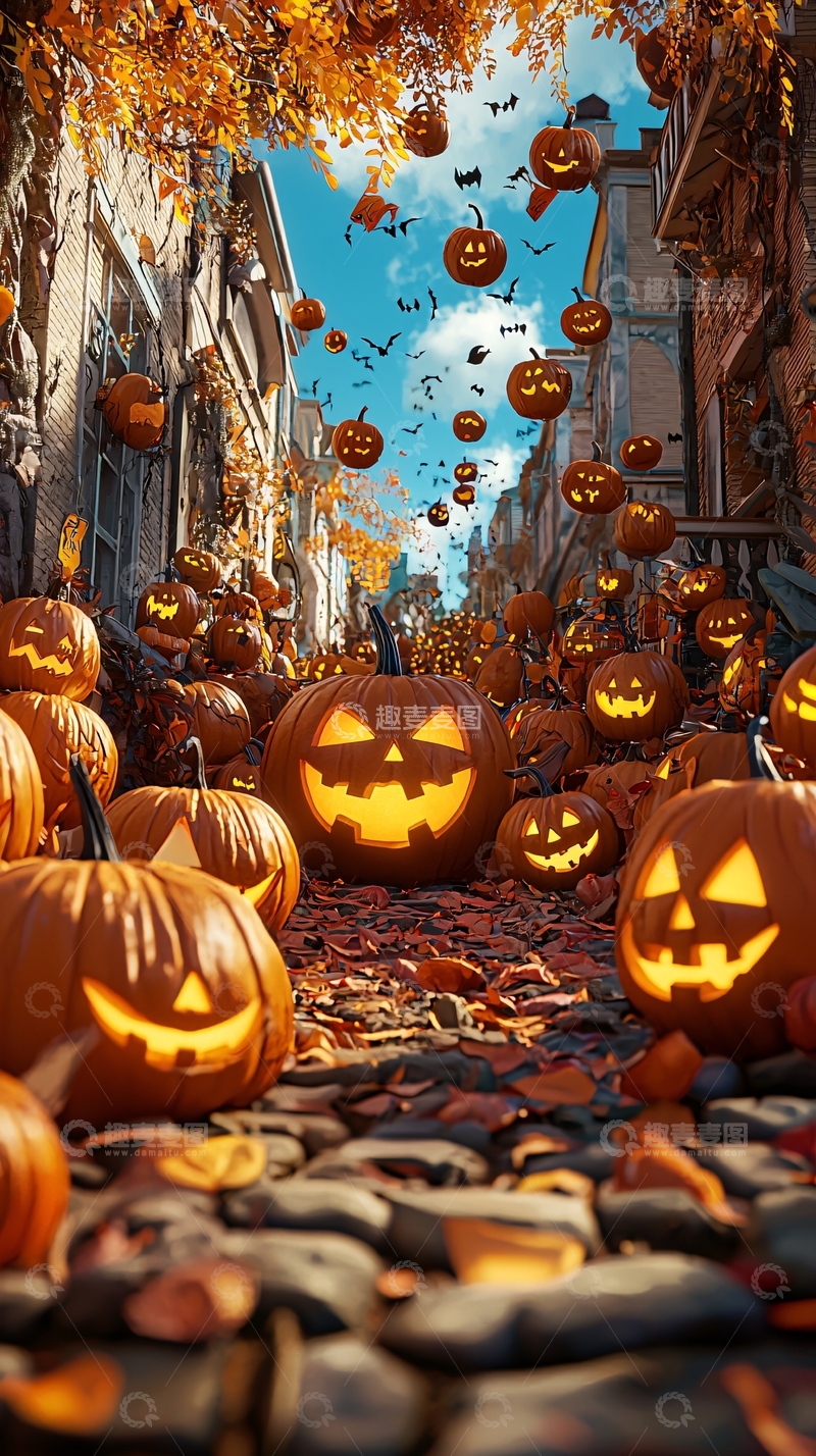 高清大图下载【趣麦麦图】万圣节南瓜街道