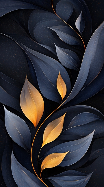 深蓝背景下的金色叶子艺术图案