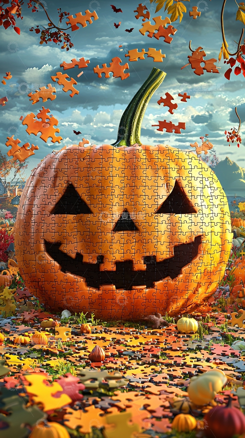 高清大图下载【趣麦麦图】万圣节拼图南瓜