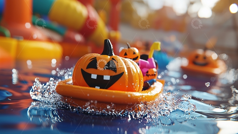 高清大图下载【趣麦麦图】万圣节南瓜玩具水上漂浮