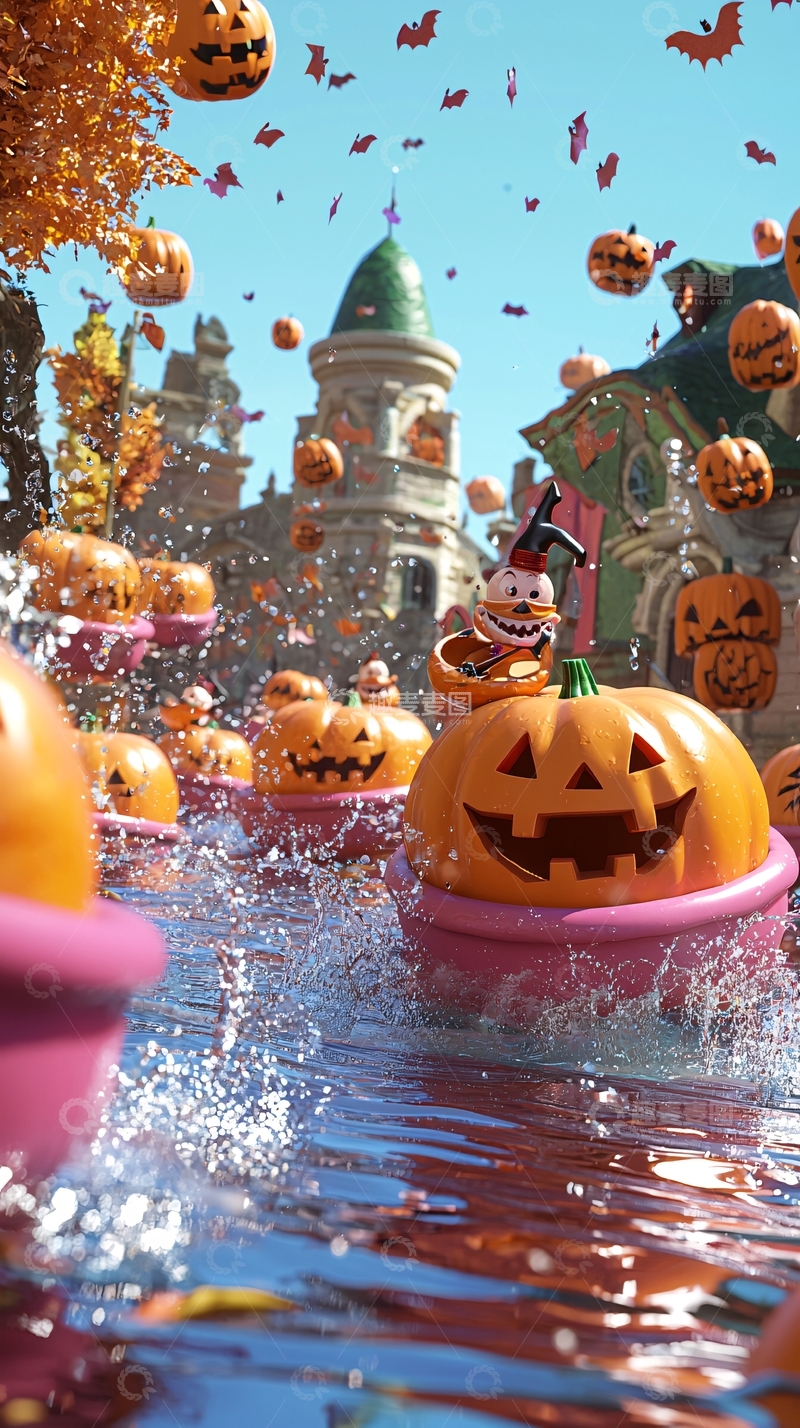 高清大图下载【趣麦麦图】万圣节南瓜船游行场景