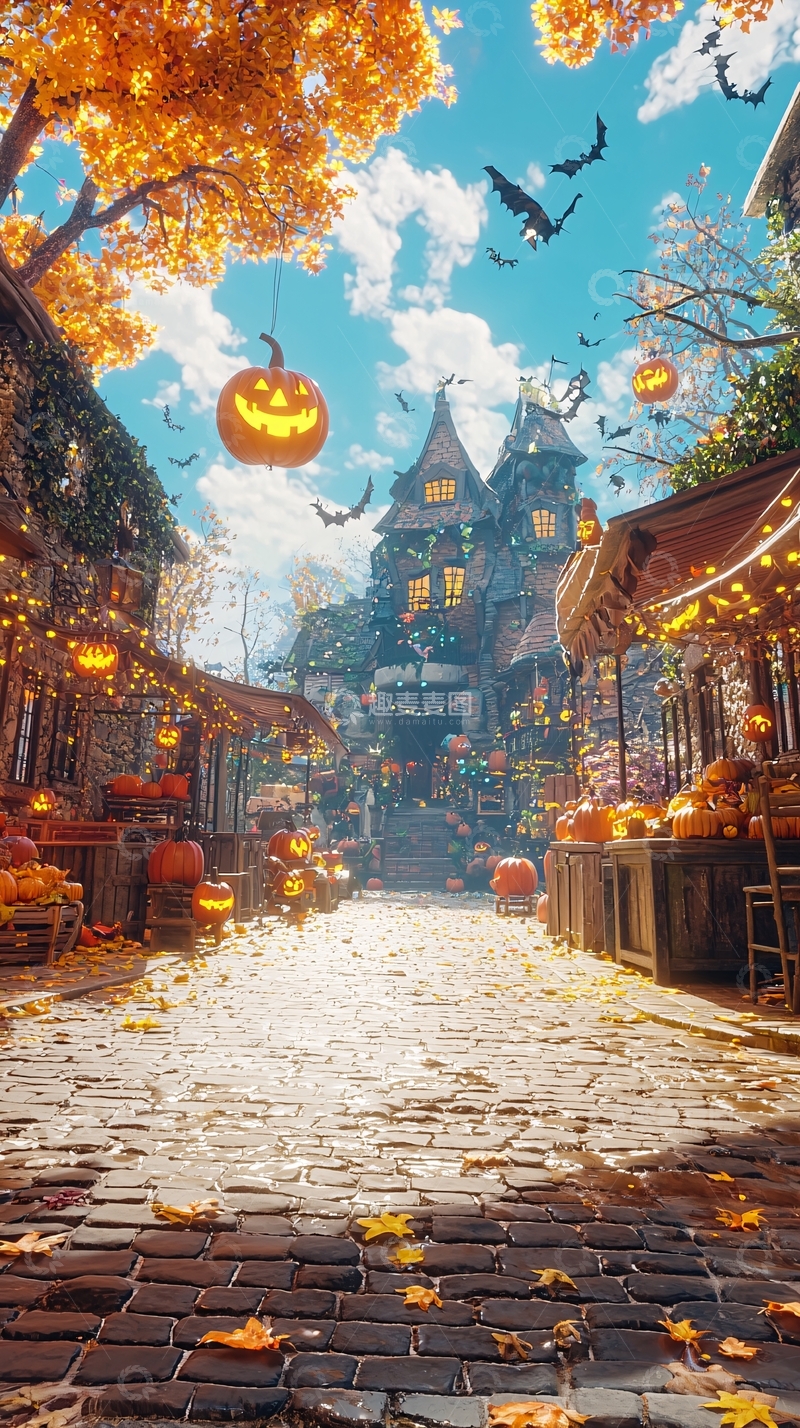 高清大图下载【趣麦麦图】万圣节主题村庄场景