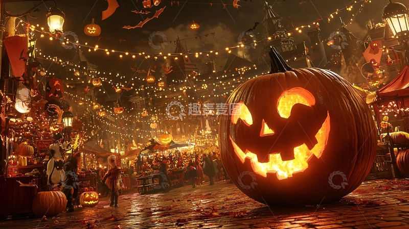 高清大图下载【趣麦麦图】万圣节夜市南瓜灯装饰