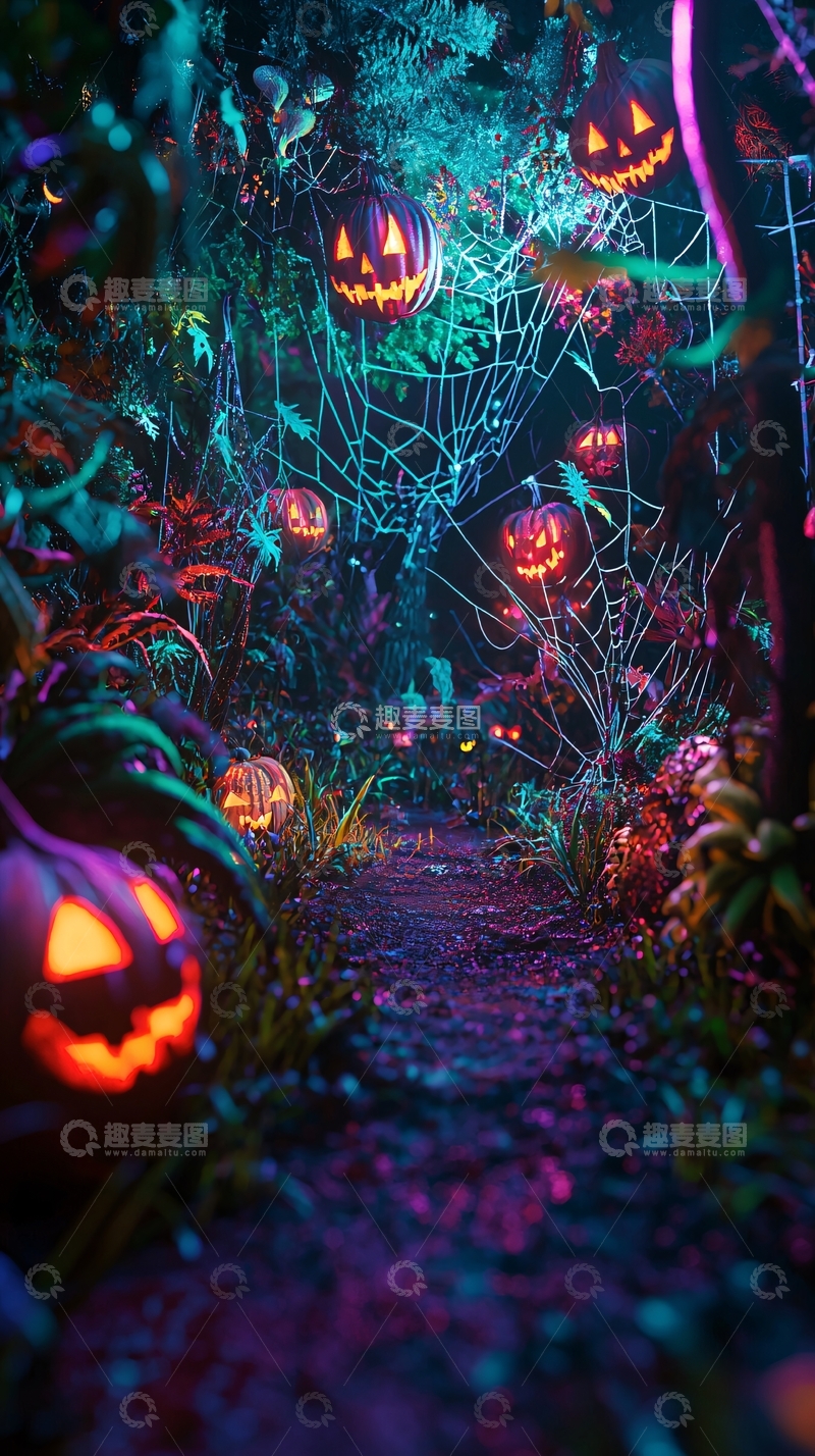 高清大图下载【趣麦麦图】万圣节南瓜灯森林小径