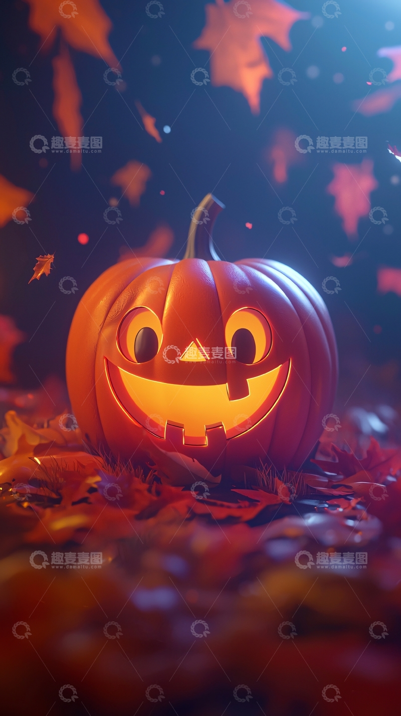 高清大图下载【趣麦麦图】万圣节南瓜灯与落叶