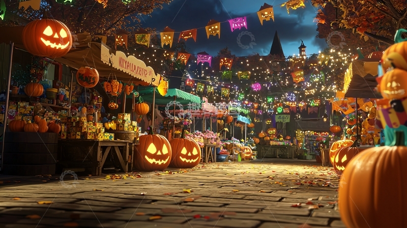 高清大图下载【趣麦麦图】万圣节夜市南瓜灯装饰