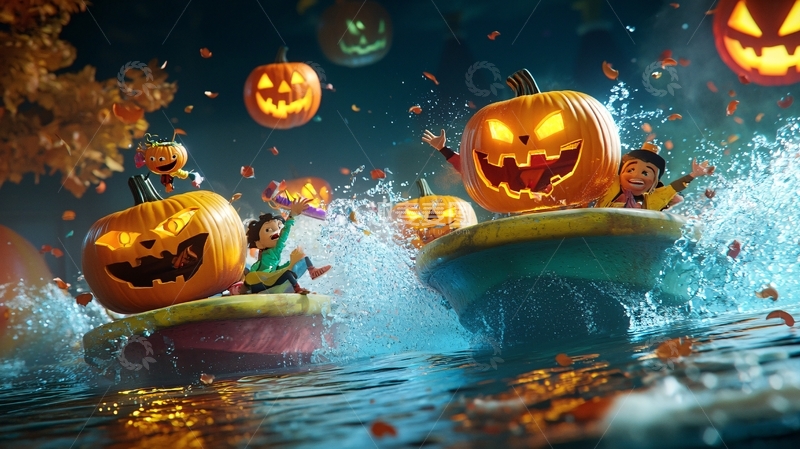 高清大图下载【趣麦麦图】万圣节南瓜船欢乐游行