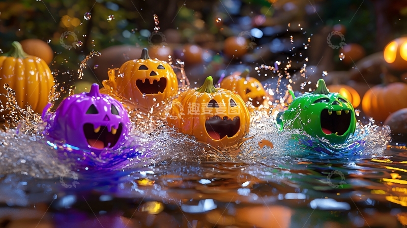 高清大图下载【趣麦麦图】万圣节南瓜灯水花溅起