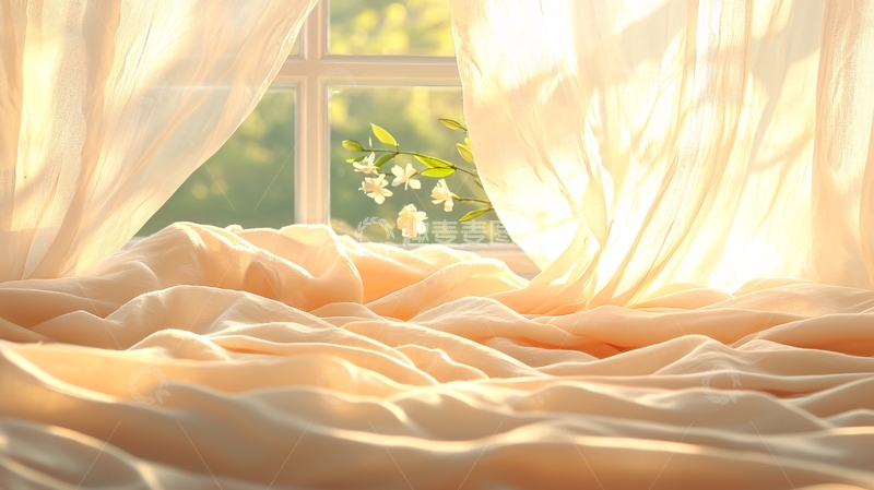 高清大图下载【趣麦麦图】阳光透过窗帘的温馨场景