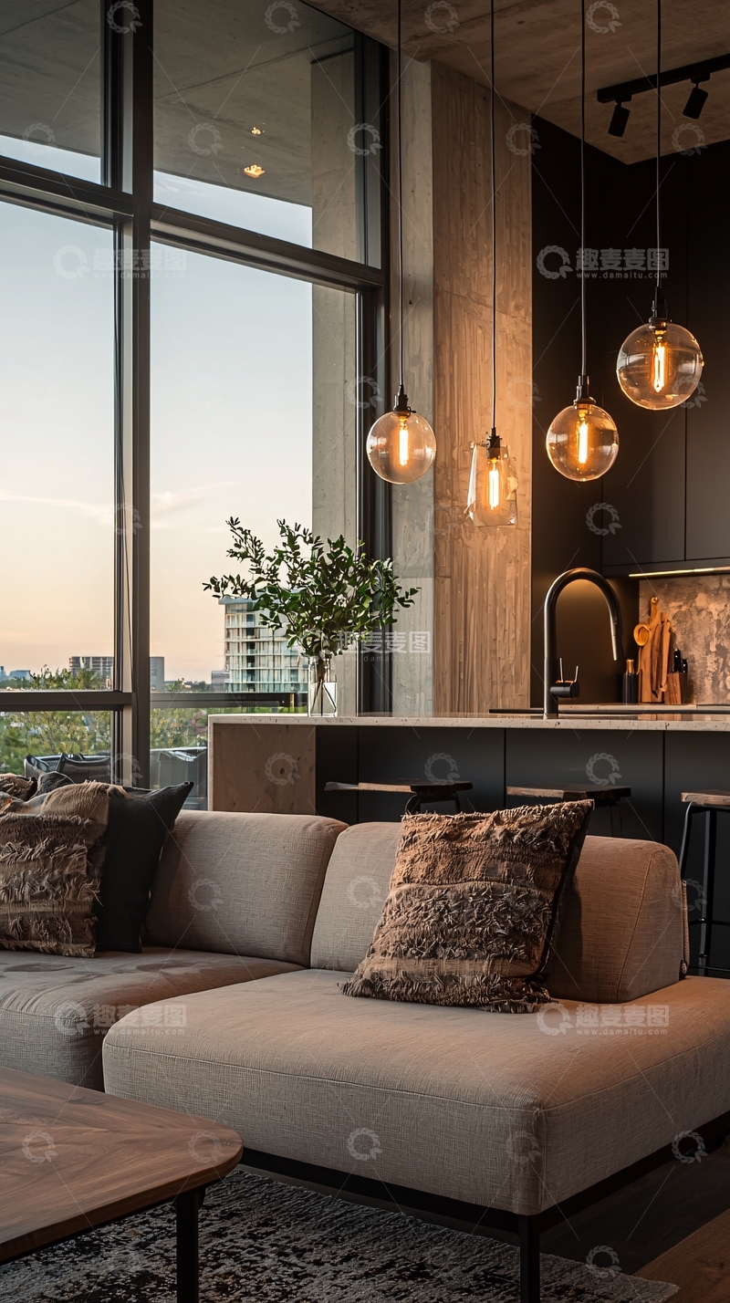 高清大图下载【趣麦麦图】现代客厅与开放式厨房设计