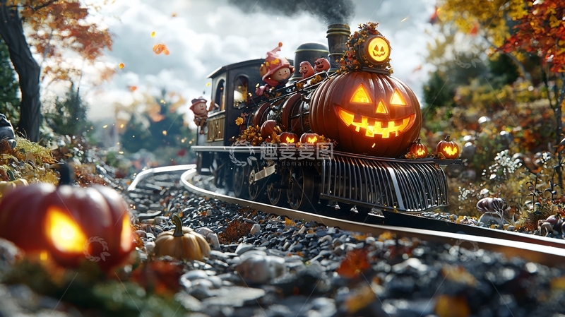 高清大图下载【趣麦麦图】万圣节南瓜火车主题场景