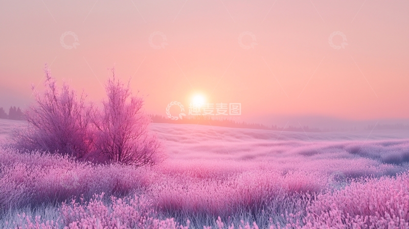 高清大图下载【趣麦麦图】冬日晨曦下的紫色田野