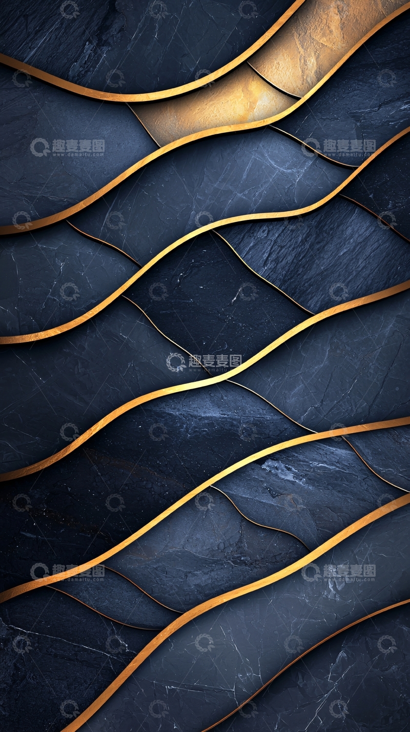 高清大图下载【趣麦麦图】金色波浪线条大理石纹理背景