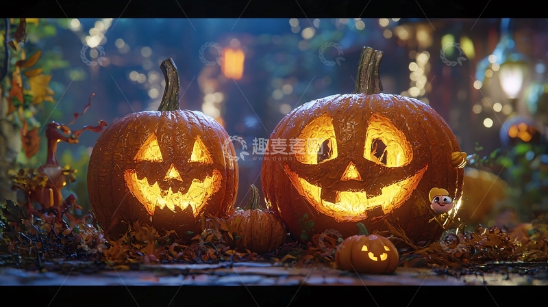 高清大图下载【趣麦麦图】万圣节南瓜灯夜景